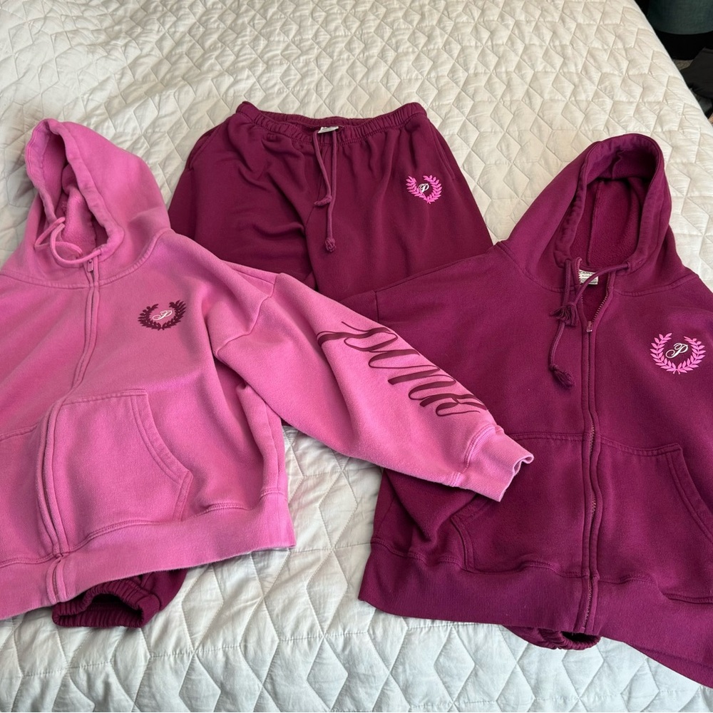 VS Pink bundle L maroon sweats, M maroon sweatshirt, M pink sweatshirt. New